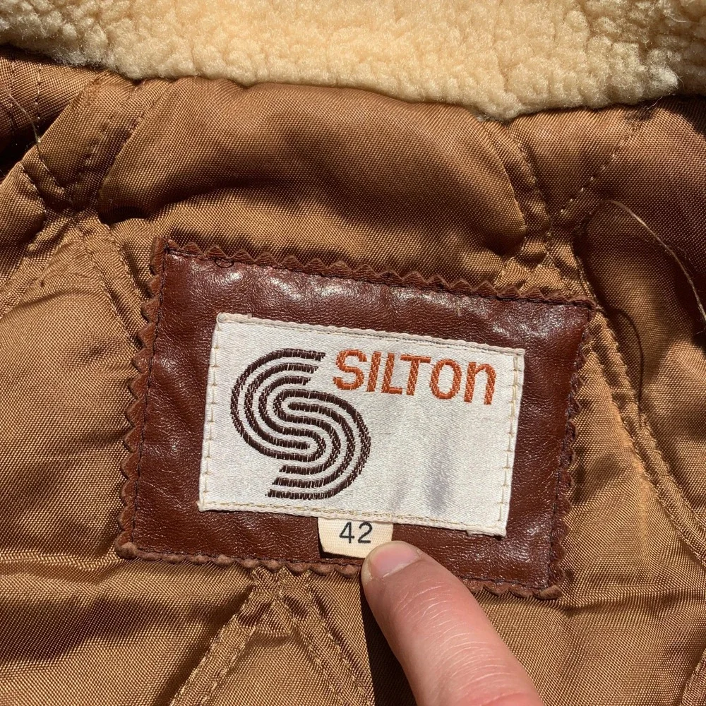 Vintage 1970s Silton brown leather flight jacket w/ sherpa collar - size 42 mens